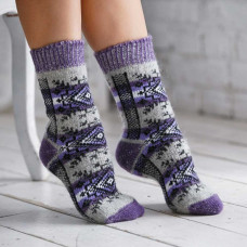 Носки шерстяные женские фиолетовые снежинки